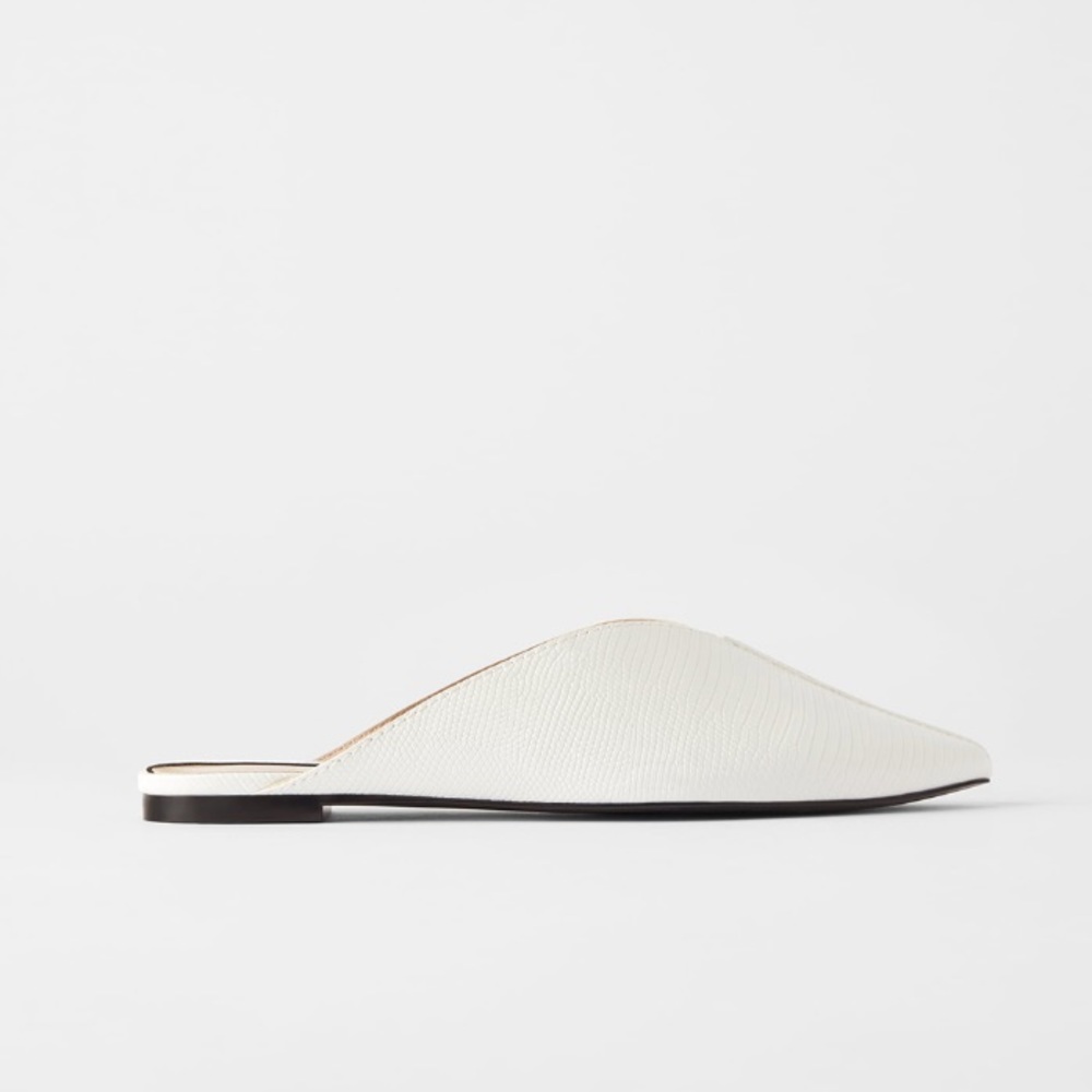 NWT Zara Animal Embossed Leather White Mules - Picture 2 of 8